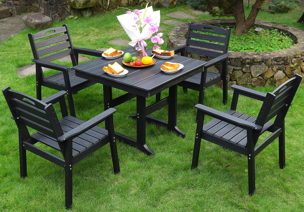 Black HDPE 4-Píosa Cearnóg Itheacháin Set le Cúltaca Cothrománach