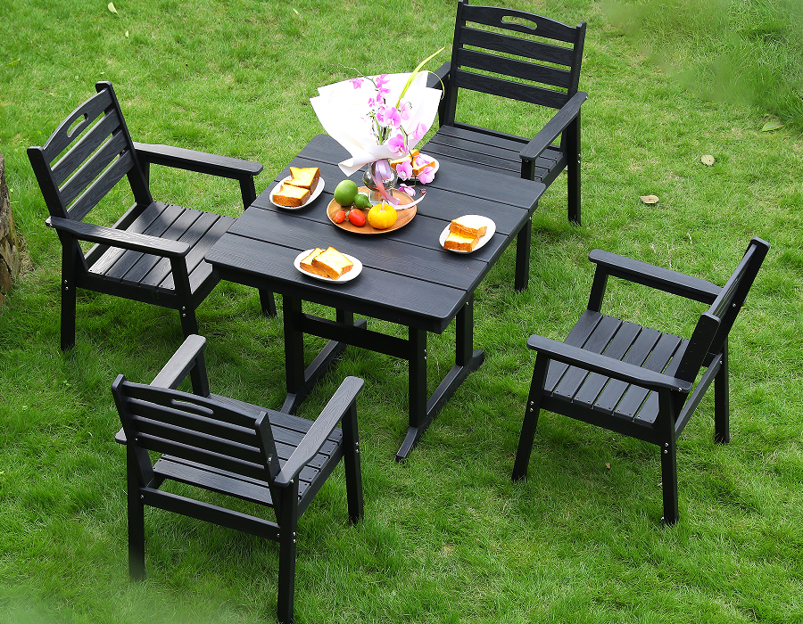 Black HDPE 4-Píosa Cearnóg Itheacháin Set le Cúltaca Cothrománach