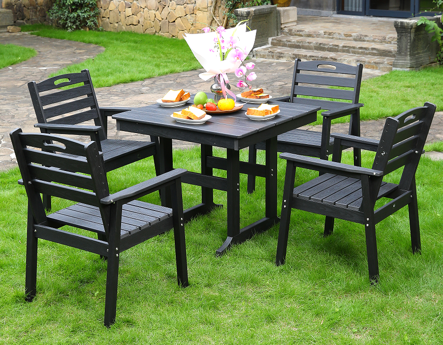 Black HDPE 4-Píosa Cearnóg Itheacháin Set le Cúltaca Cothrománach