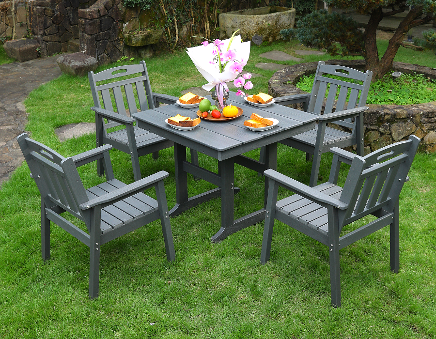 Grey HDPE 4-Píosa Cearnóg Itheacháin Socraigh le Ingearach Backrest
