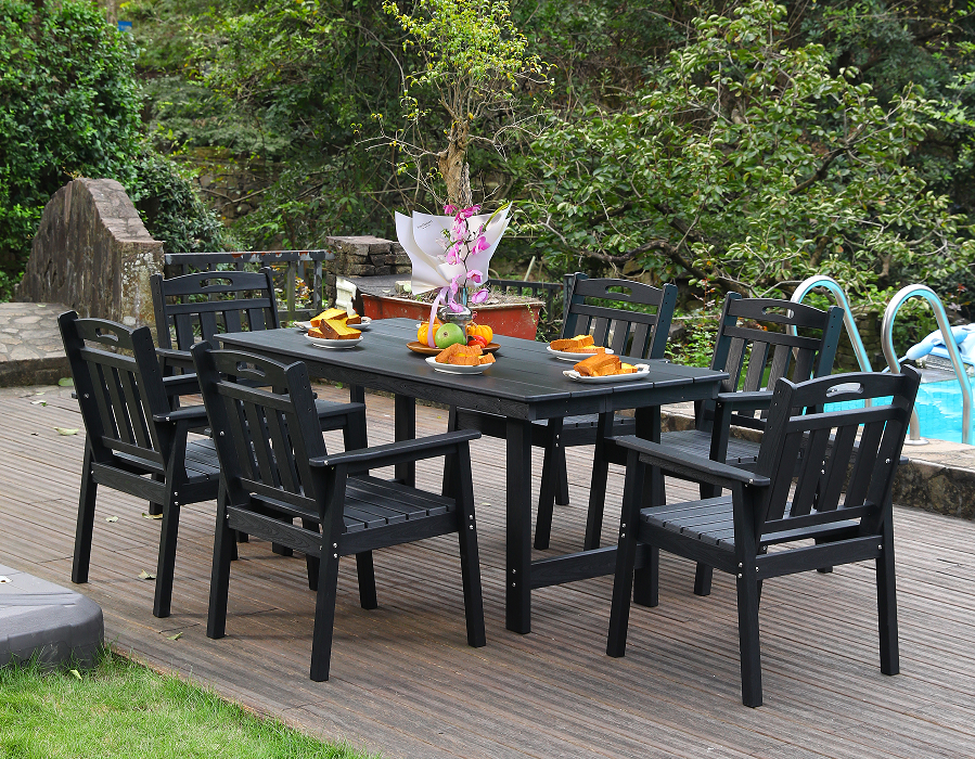 Black HDPE 6-Píosa Itheacháin Lasmuigh Set le Cúltaca Ingearach