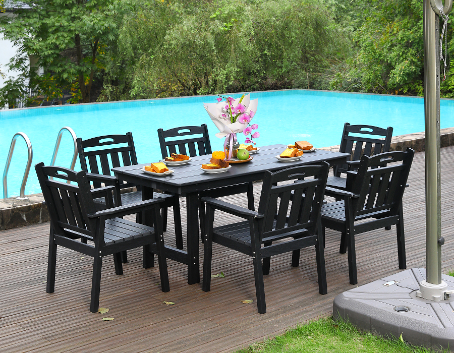 Black HDPE 6-Píosa Itheacháin Lasmuigh Set le Cúltaca Ingearach