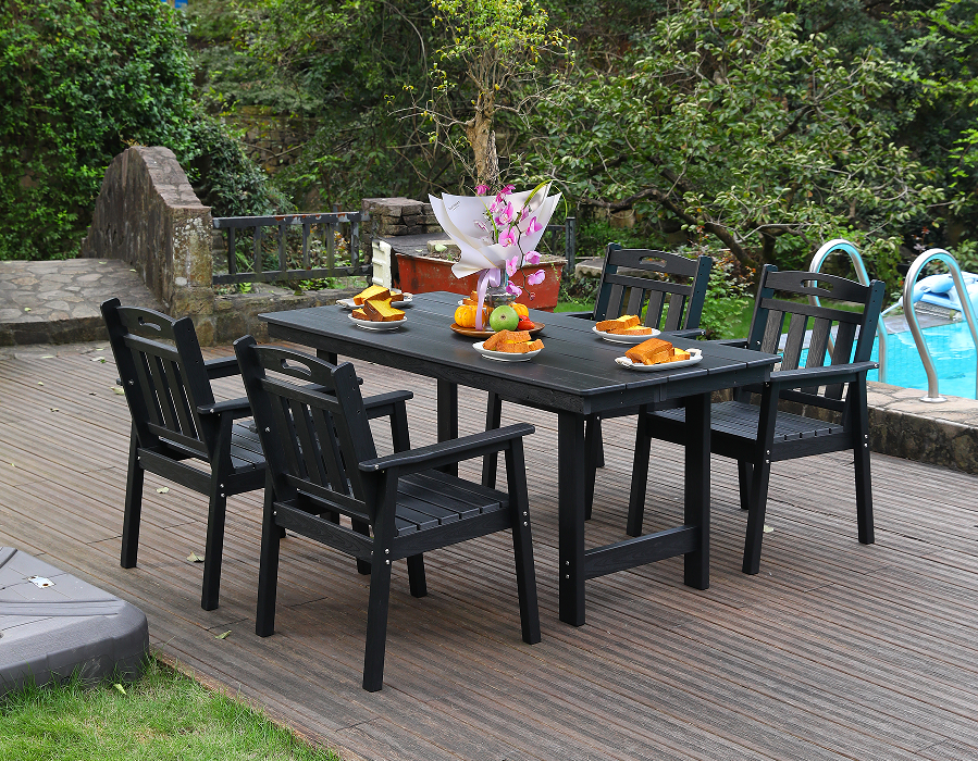 Black HDPE 4-Píosa Itheacháin Allamuigh Set le Backrest Ingearach