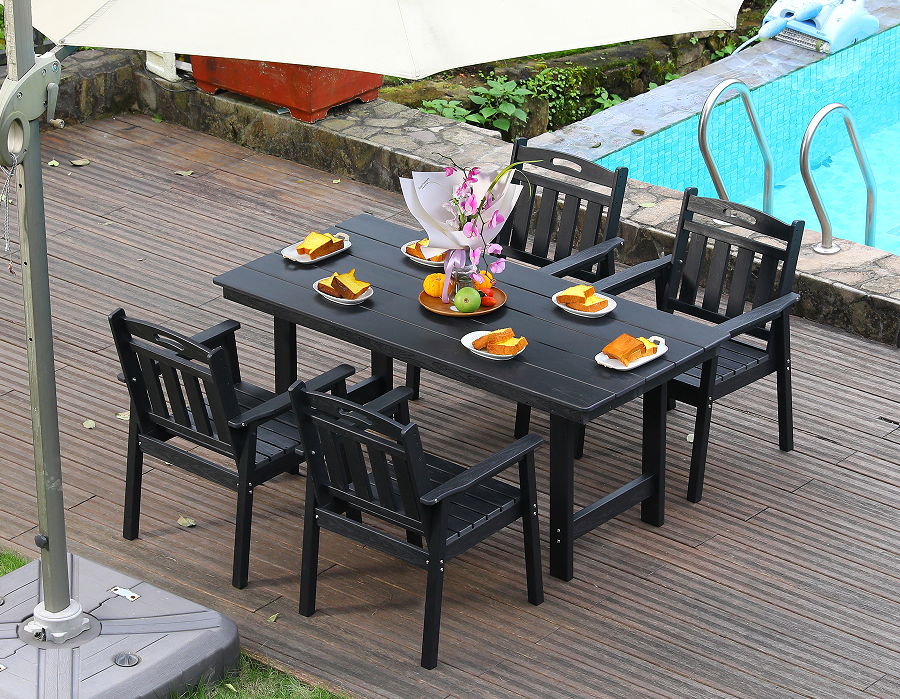 Black HDPE 4-Píosa Itheacháin Allamuigh Set le Backrest Ingearach