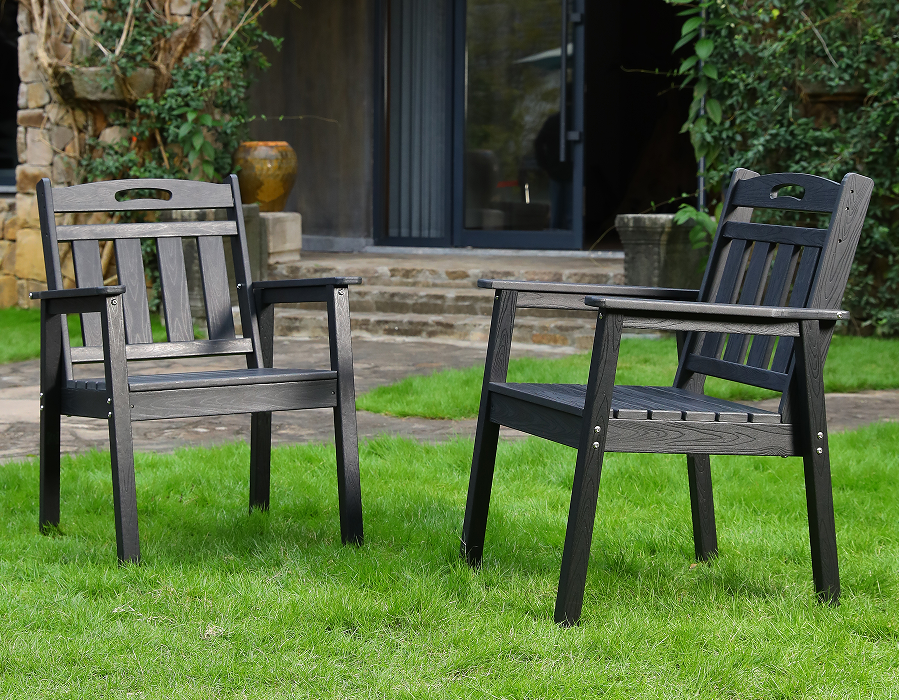 Dubh 2-Pacáiste Cathaoirleach itheacháin HDPE Adirondack Upright