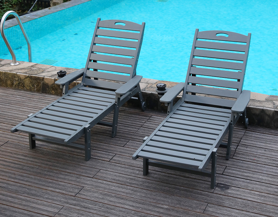 Storm Grey 2-Pacáiste HDPE reclining Adirondack Lounge Set